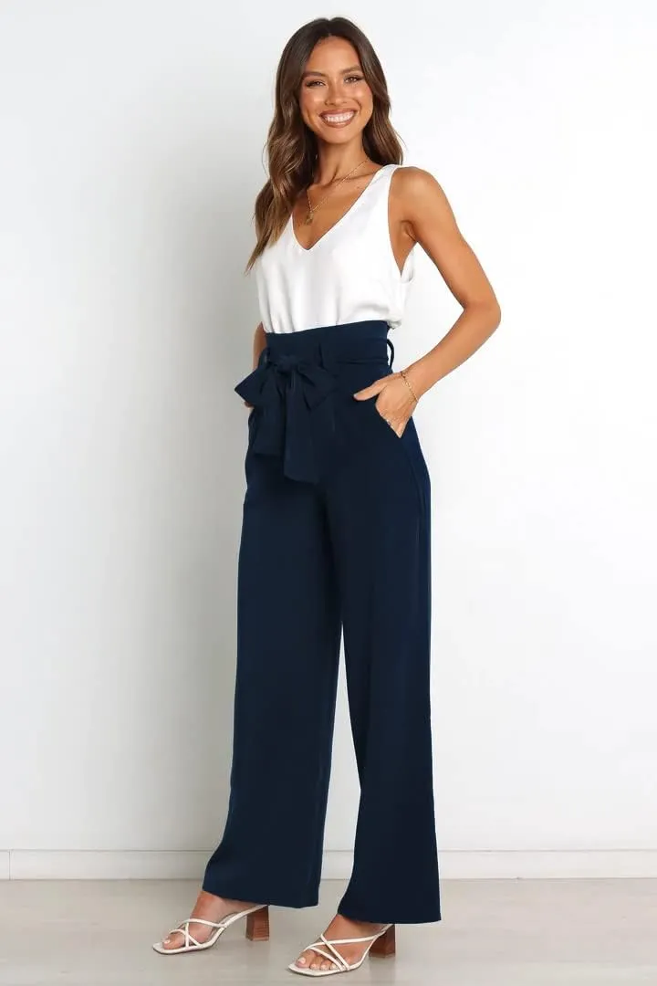 Wide Leg Dress Pants Womens Paperbag High Waisted Belted Business Casual Work Pants