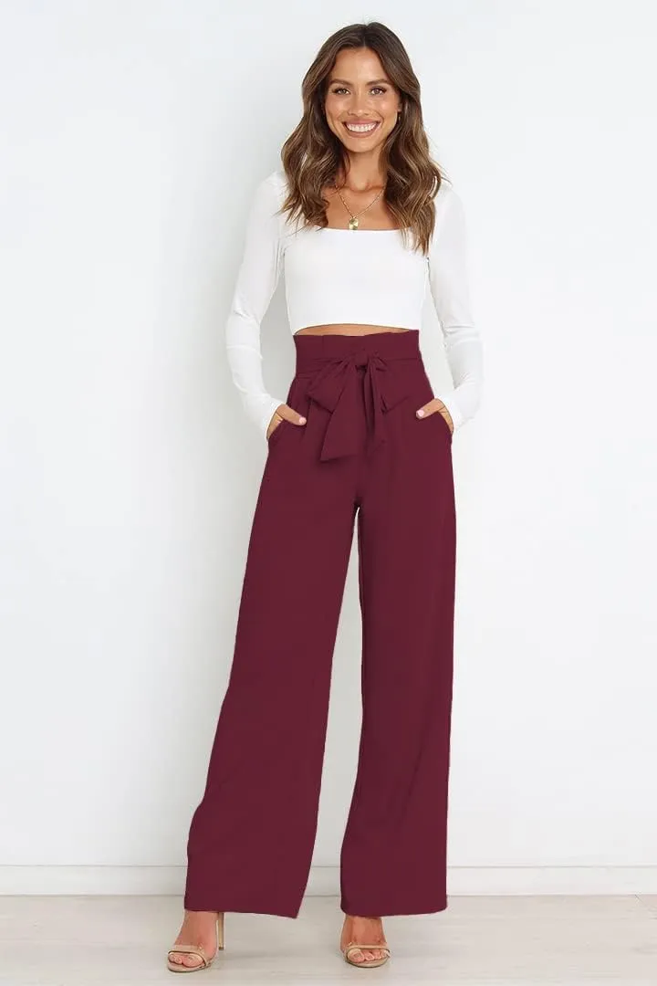 Wide Leg Dress Pants Womens Paperbag High Waisted Belted Business Casual Work Pants