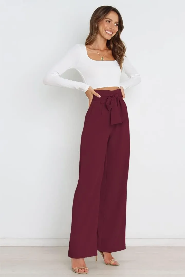 Wide Leg Dress Pants Womens Paperbag High Waisted Belted Business Casual Work Pants