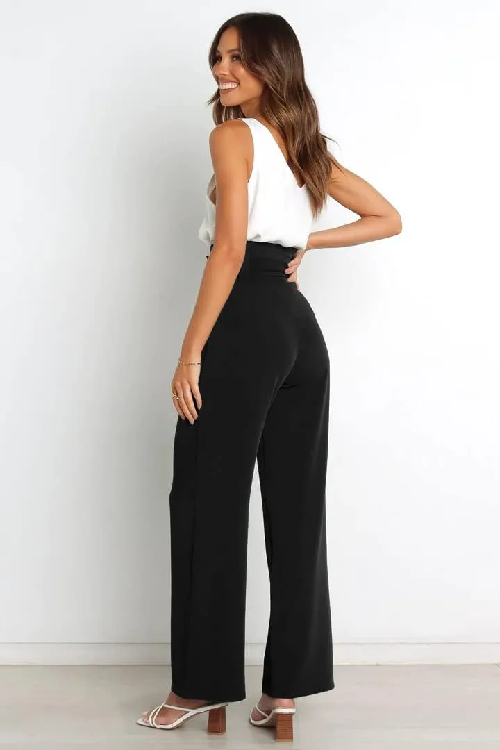 Wide Leg Dress Pants Womens Paperbag High Waisted Belted Business Casual Work Pants
