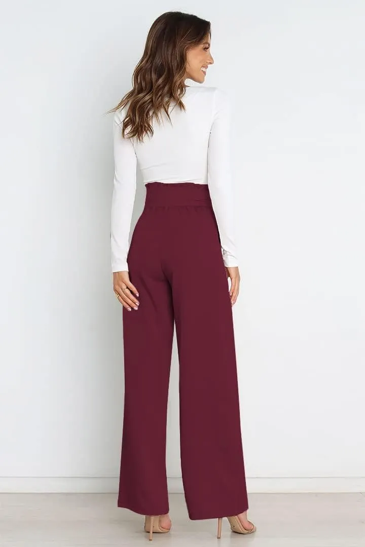 Wide Leg Dress Pants Womens Paperbag High Waisted Belted Business Casual Work Pants