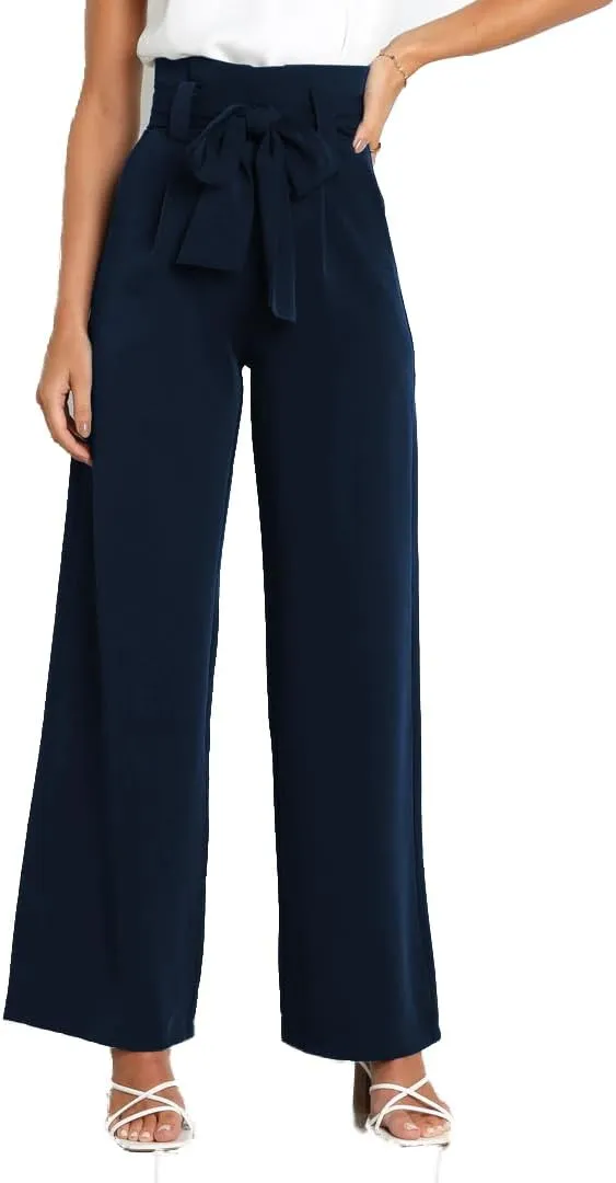 Wide Leg Dress Pants Womens Paperbag High Waisted Belted Business Casual Work Pants