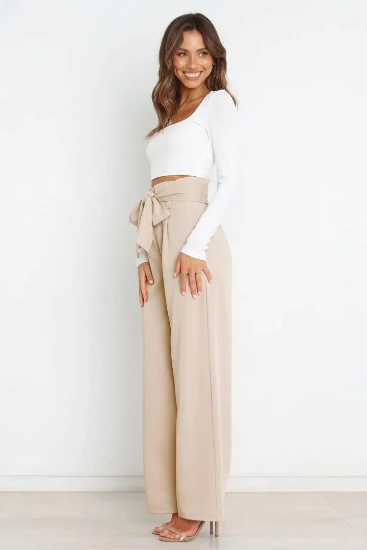 Wide Leg Dress Pants Womens Paperbag High Waisted Belted Business Casual Work Pants