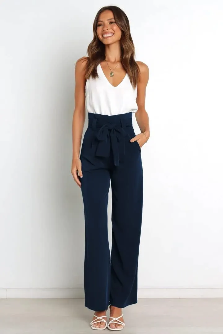 Wide Leg Dress Pants Womens Paperbag High Waisted Belted Business Casual Work Pants