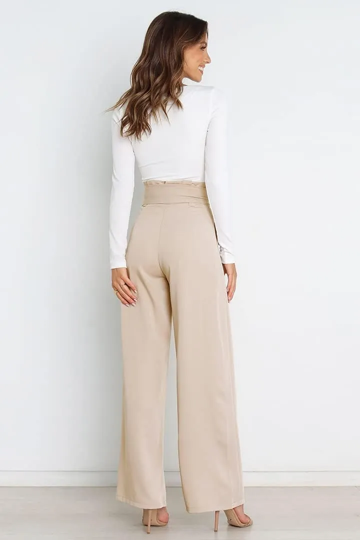 Wide Leg Dress Pants Womens Paperbag High Waisted Belted Business Casual Work Pants