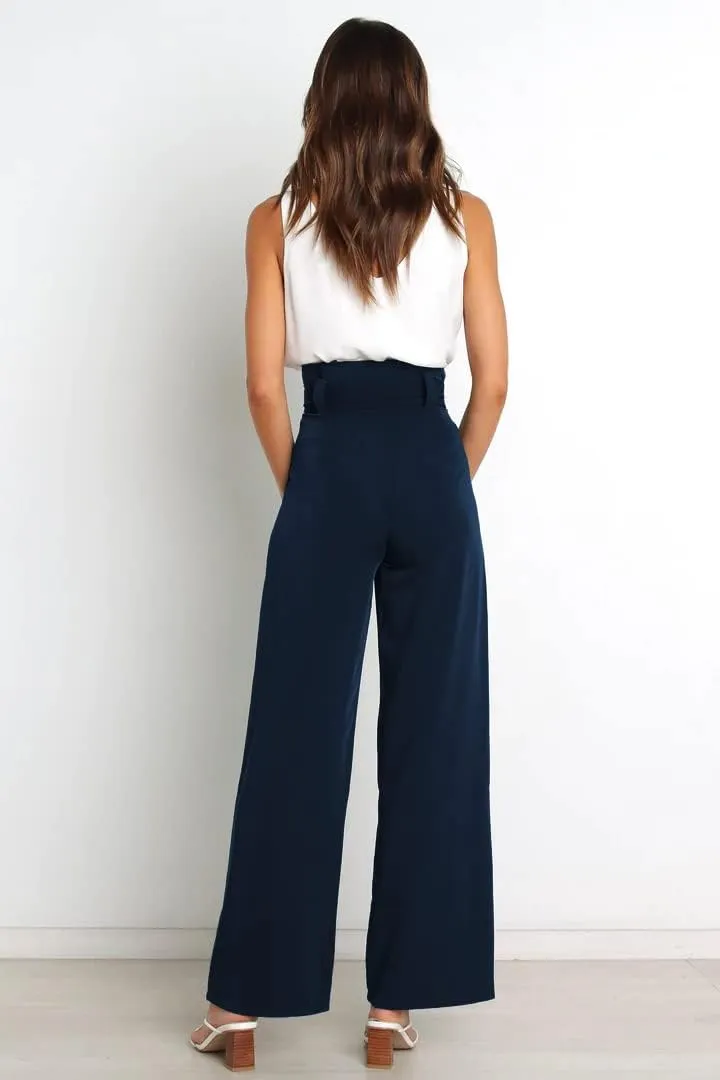 Wide Leg Dress Pants Womens Paperbag High Waisted Belted Business Casual Work Pants