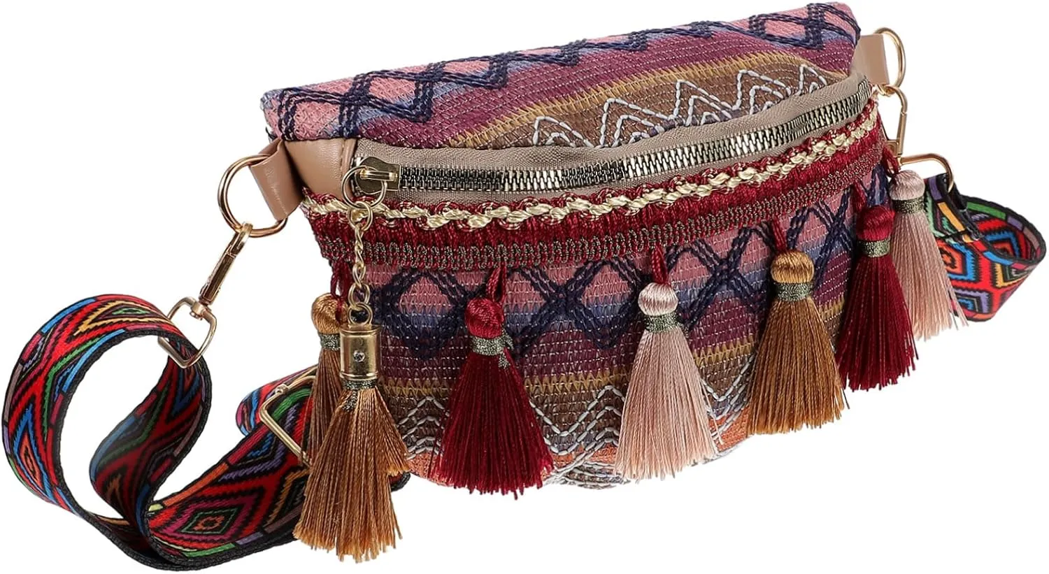Wide Strap Cross-body Bag National Style Chest Bag Tassel Material Versatile for Occasions