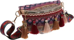 Wide Strap Cross-body Bag National Style Chest Bag Tassel Material Versatile for Occasions