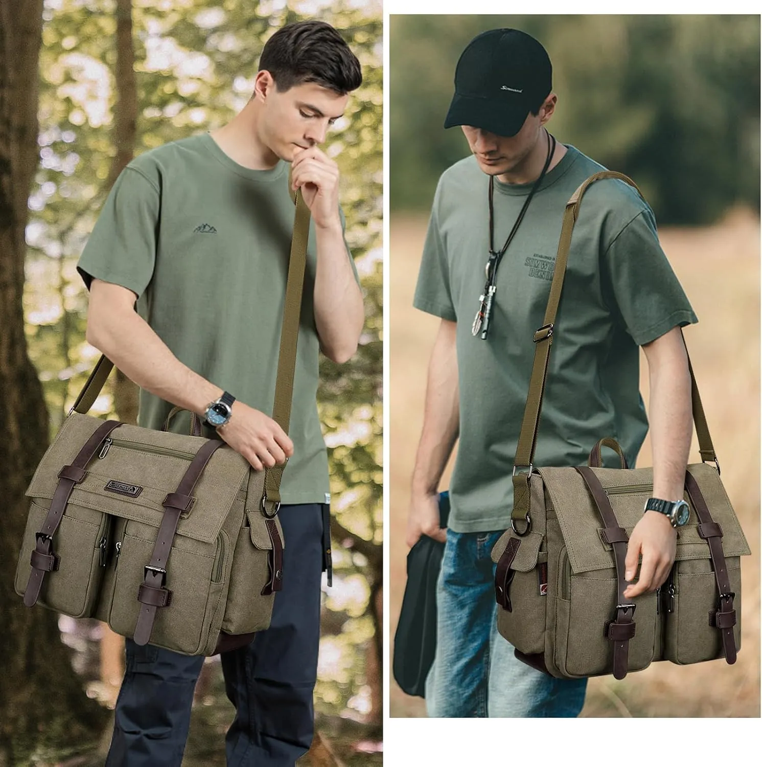 WITZMAN Vintage Canvas Messenger Bag for Men and Women Large Satchel Bags Crossbody Shoulder with 17 inch Laptop
