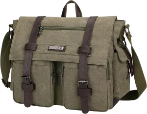 WITZMAN Vintage Canvas Messenger Bag for Men and Women Large Satchel Bags Crossbody Shoulder with 17 inch Laptop