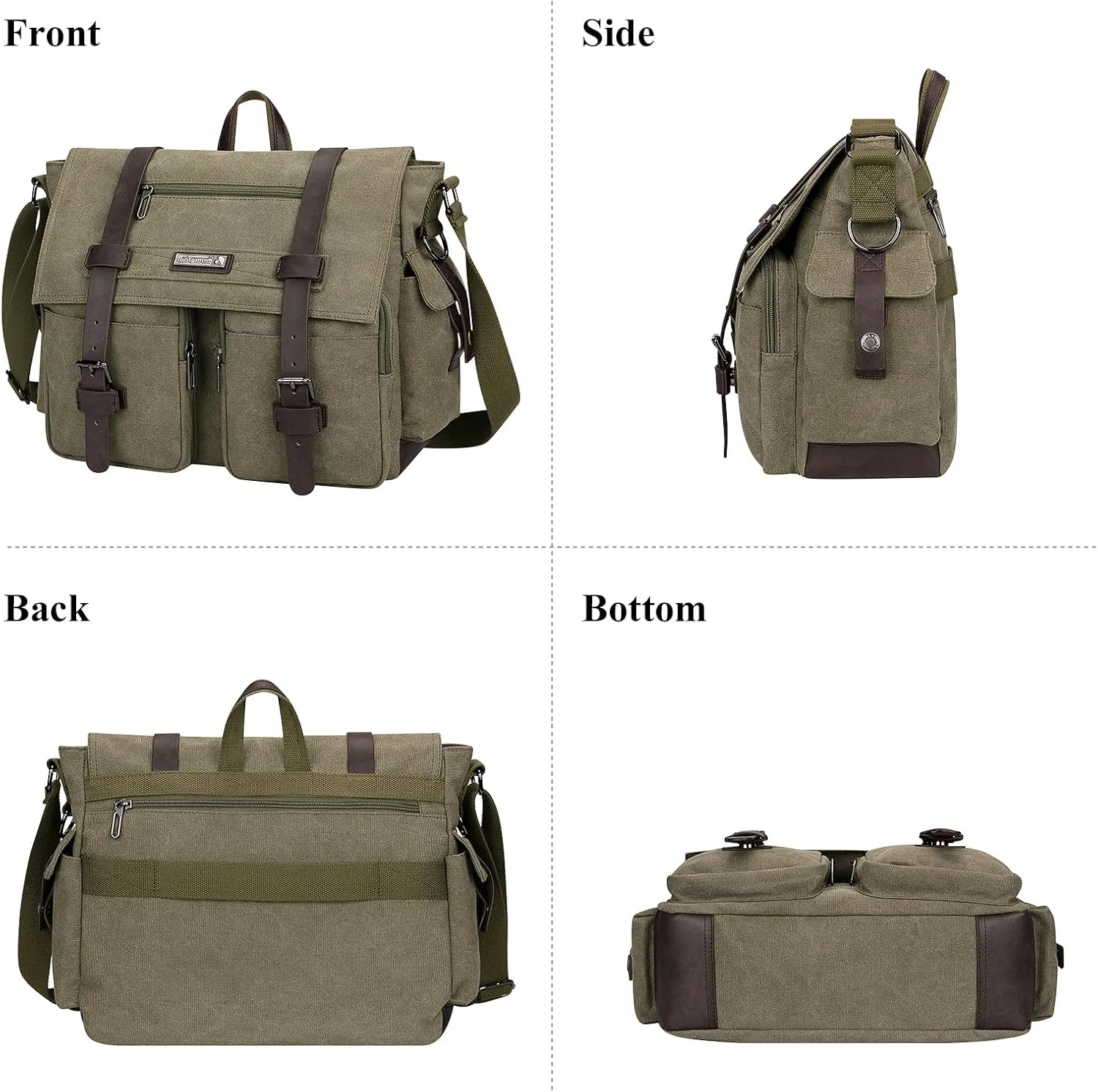 WITZMAN Vintage Canvas Messenger Bag for Men and Women Large Satchel Bags Crossbody Shoulder with 17 inch Laptop