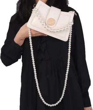 Wiwpar Long Imitation Pearl Purse Handbag Chain Shoulder Cross Body Bag Replacement Chain Straps with Metal Buckles (Style 2)