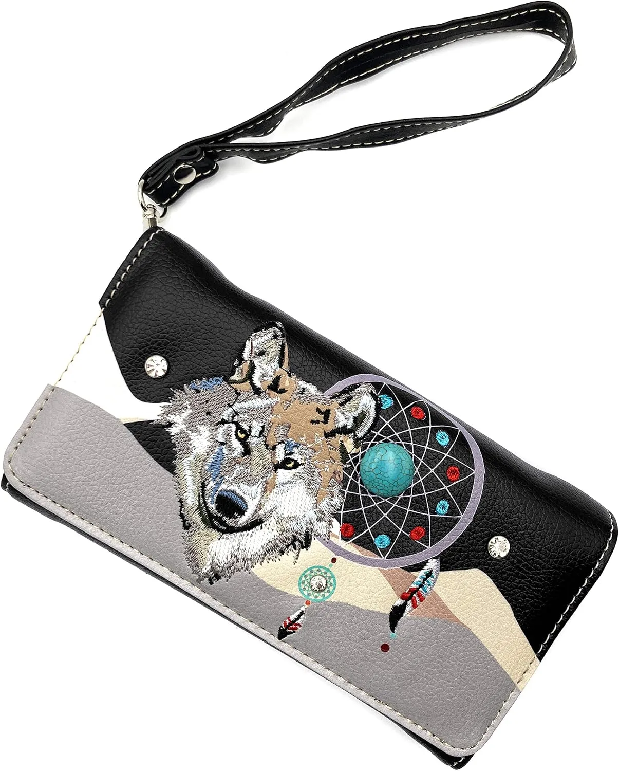 Wolf Embroidery Dream Catcher Feather Tribal Conceal Carry Tote Handbag Purse