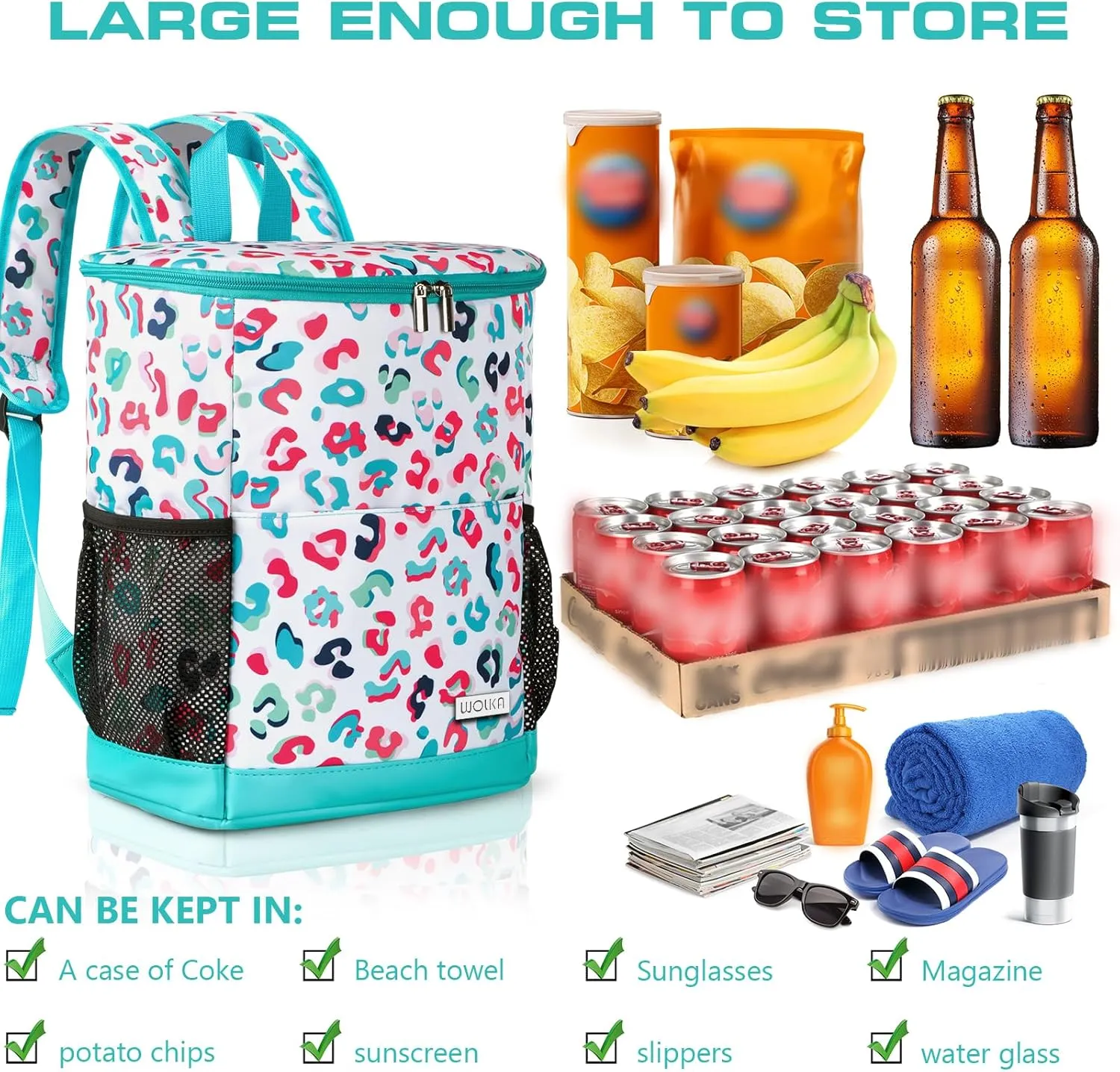 Wolka Cooler Backpack 30 Cans,Portable Backpack Coolers Insulated Leak Proof,Waterproof Soft Sided Cooler Bag for Travel,Beach,Camping,Picnic,Lunch Backpack for Women