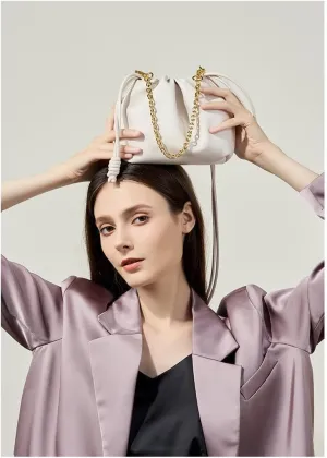 Woman Leather Cloud Bag Cowhide Chain Bag Lucky Bag Mini Bucket Bag Versatile Cowhide Bag