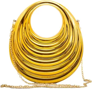 Women Acrylic Evening Clutch Purse Elegant Moon Hobo Bag Top-handle Metallic Handbag for Party Banquet Cocktail