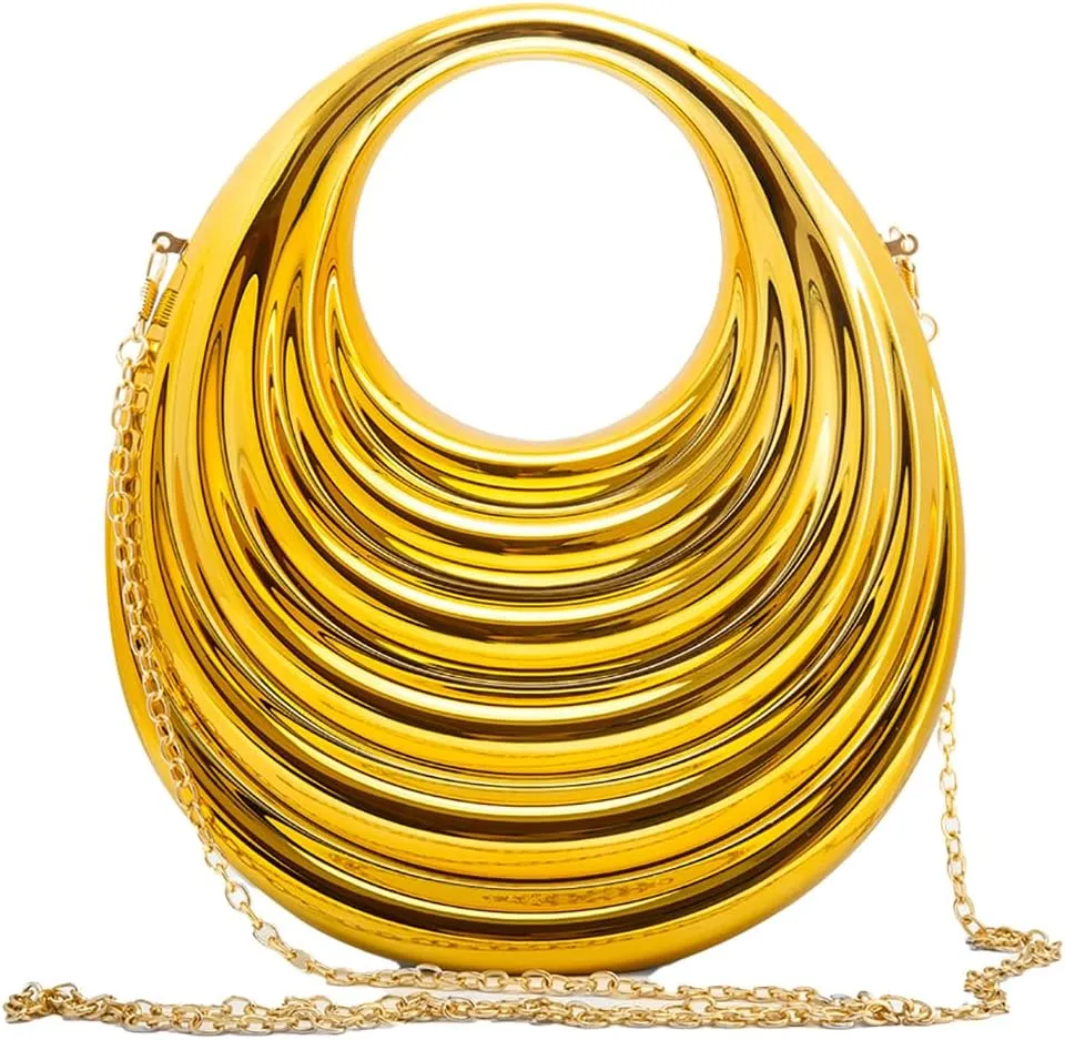 Women Acrylic Evening Clutch Purse Elegant Moon Hobo Bag Top-handle Metallic Handbag for Party Banquet Cocktail