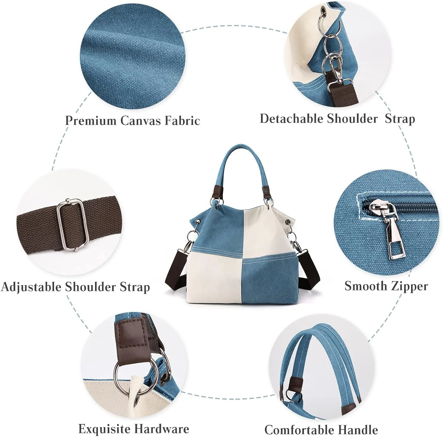 Women Canvas Shoulder Tote Handbag - Casual Top Handle Multi-Pocket Crossbody Satchel Messenger