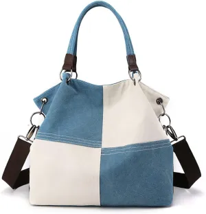 Women Canvas Shoulder Tote Handbag - Casual Top Handle Multi-Pocket Crossbody Satchel Messenger