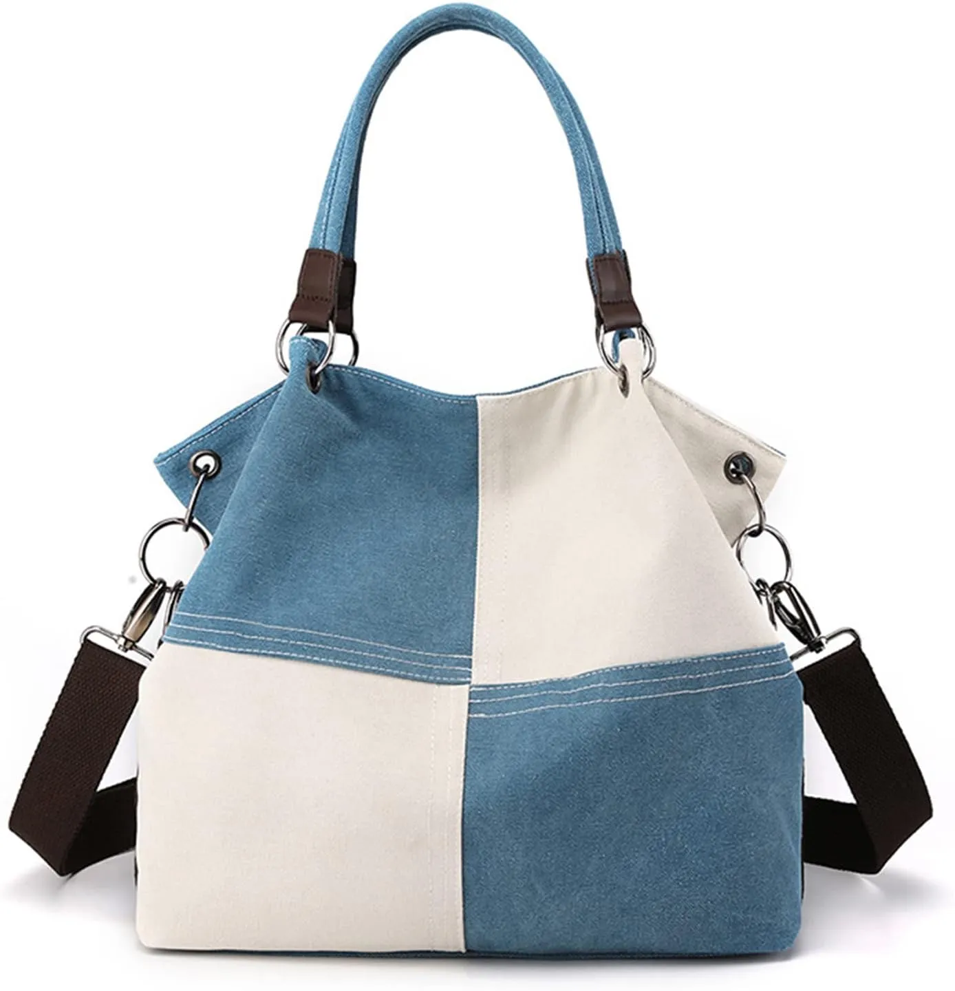 Women Canvas Shoulder Tote Handbag - Casual Top Handle Multi-Pocket Crossbody Satchel Messenger