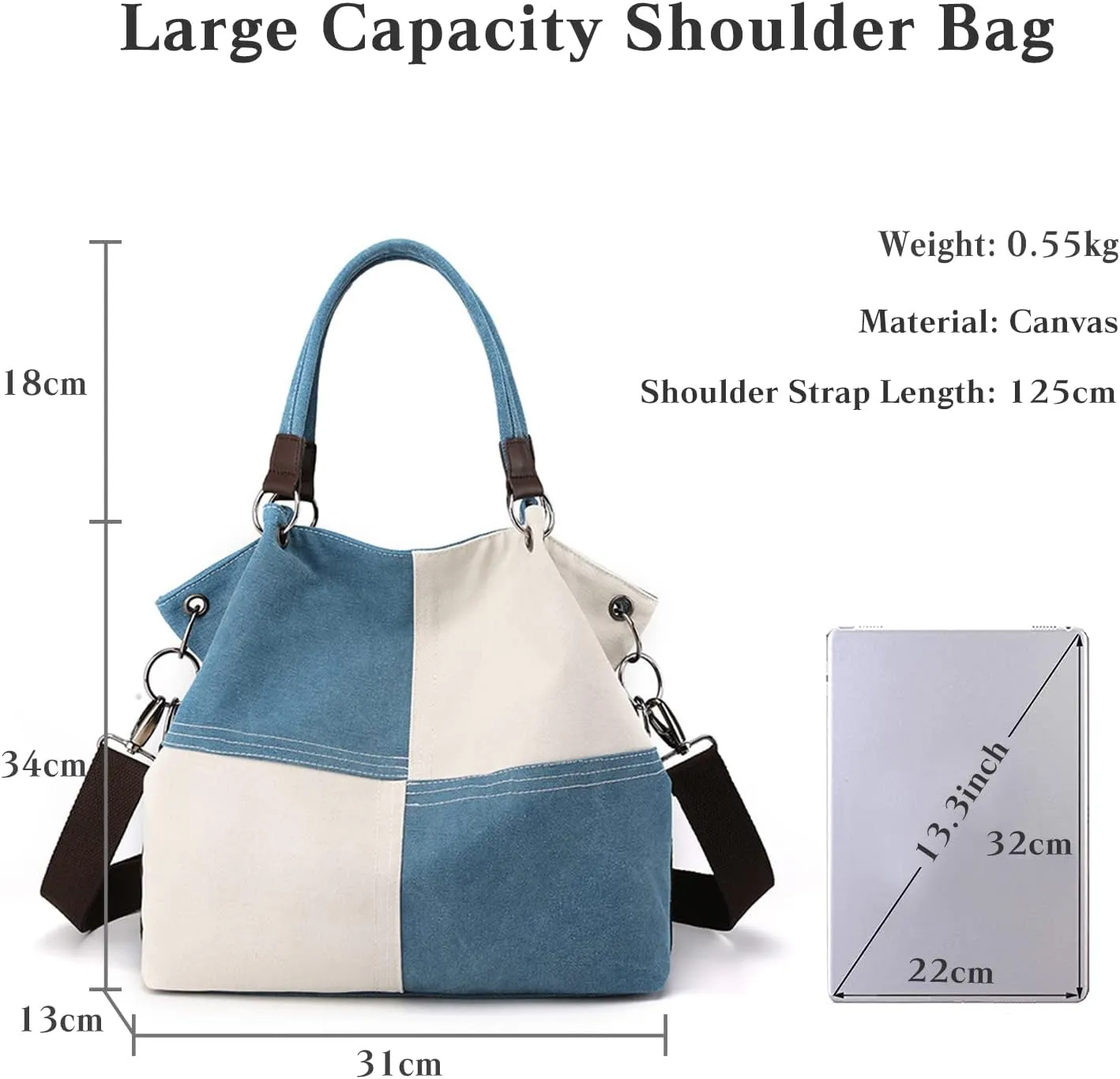 Women Canvas Shoulder Tote Handbag - Casual Top Handle Multi-Pocket Crossbody Satchel Messenger