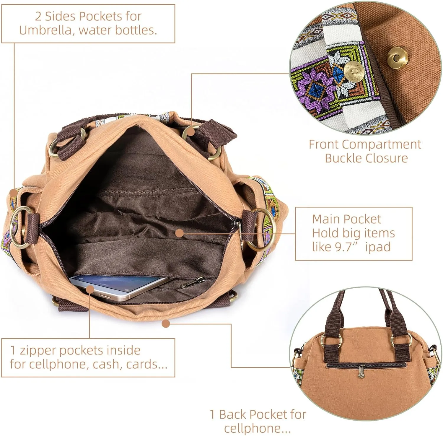 Women Canvas Top-Handle Handbag, Vintage Heavy-duty Crossbody Bag Tote Handbag