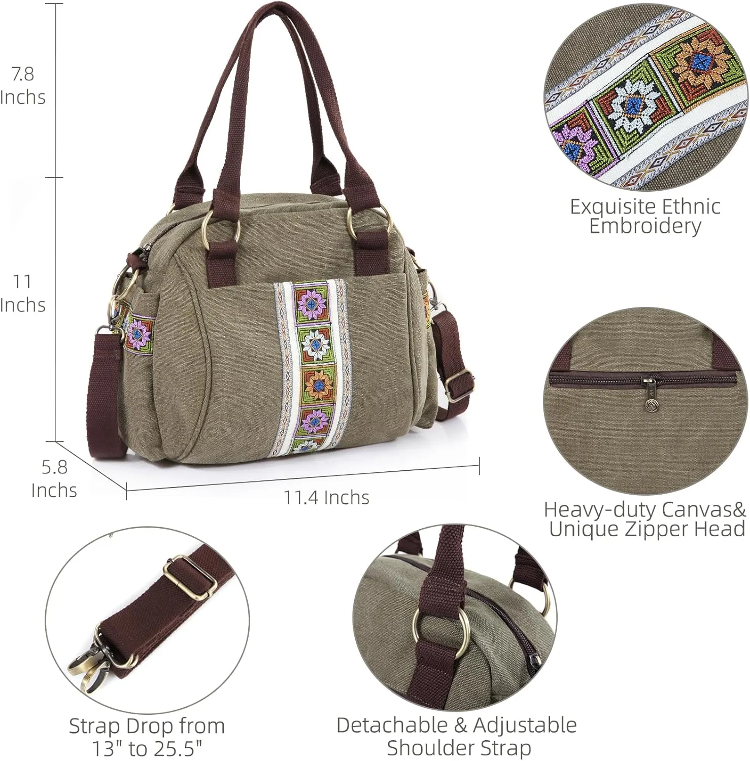 Women Canvas Top-Handle Handbag, Vintage Heavy-duty Crossbody Bag Tote Handbag