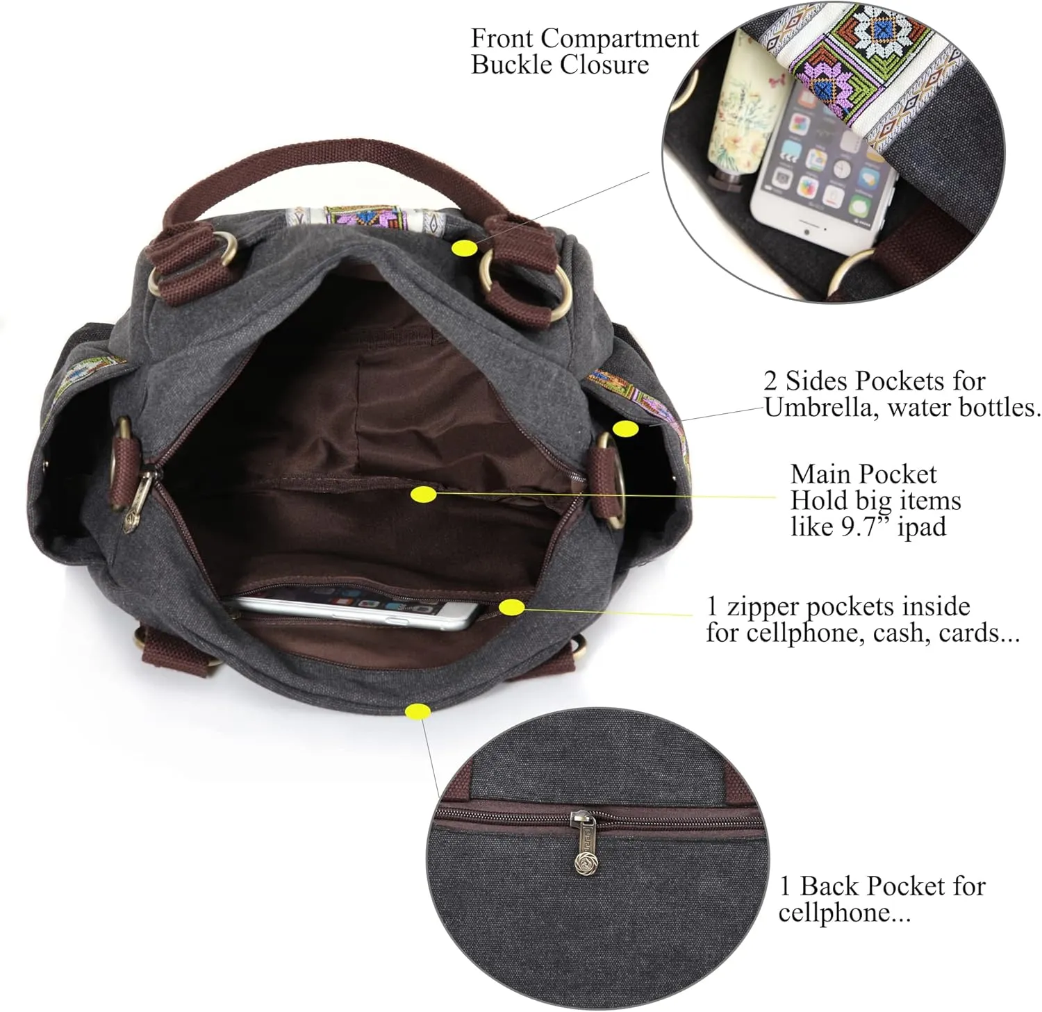 Women Canvas Top-Handle Handbag, Vintage Heavy-duty Crossbody Bag Tote Handbag