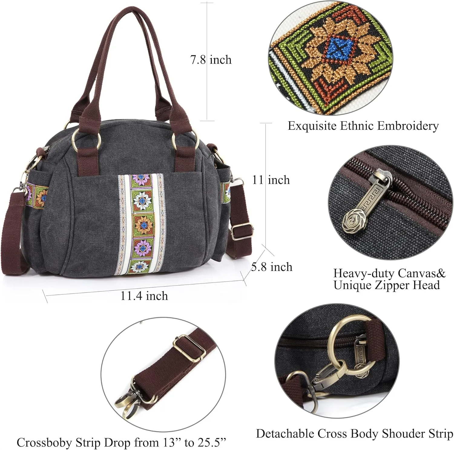 Women Canvas Top-Handle Handbag, Vintage Heavy-duty Crossbody Bag Tote Handbag