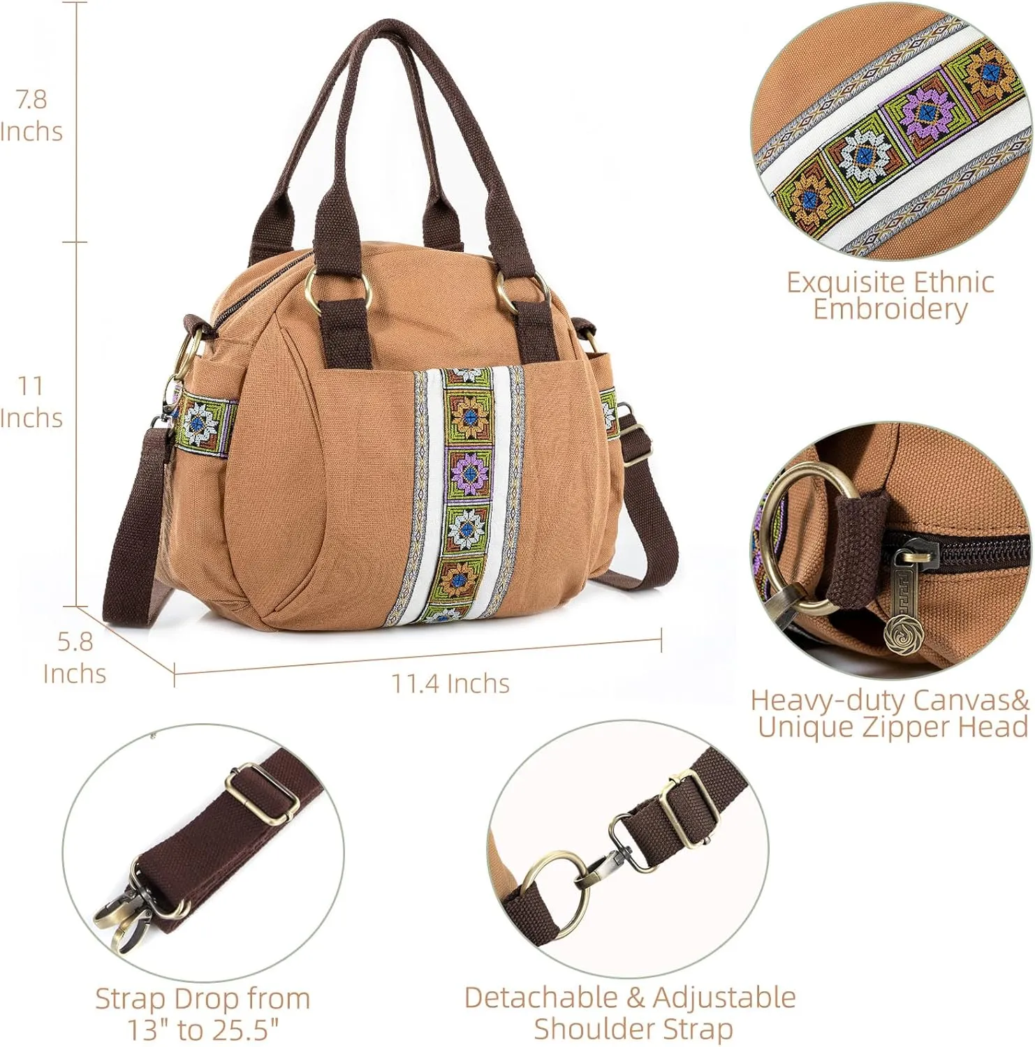 Women Canvas Top-Handle Handbag, Vintage Heavy-duty Crossbody Bag Tote Handbag
