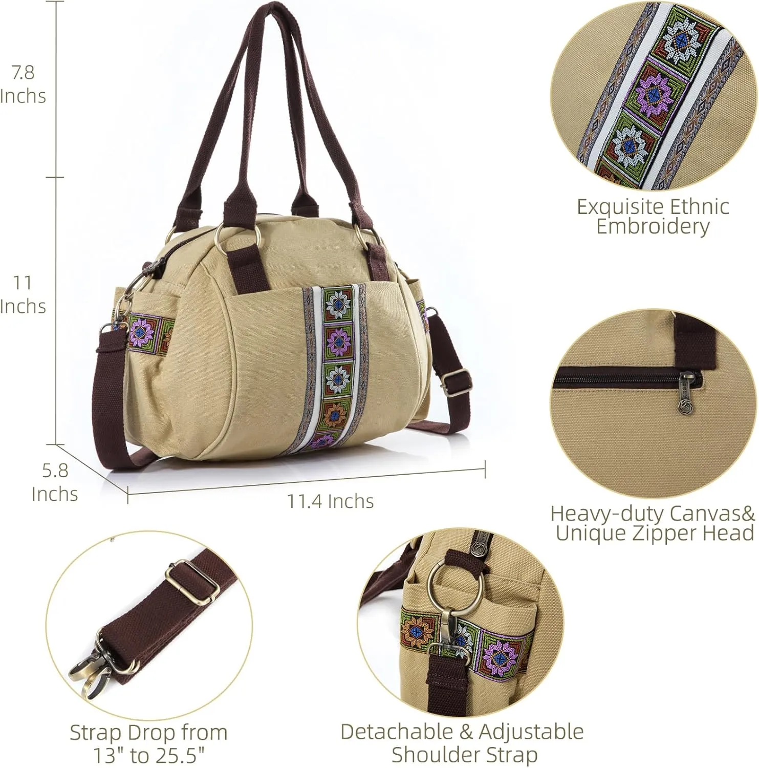 Women Canvas Top-Handle Handbag, Vintage Heavy-duty Crossbody Bag Tote Handbag