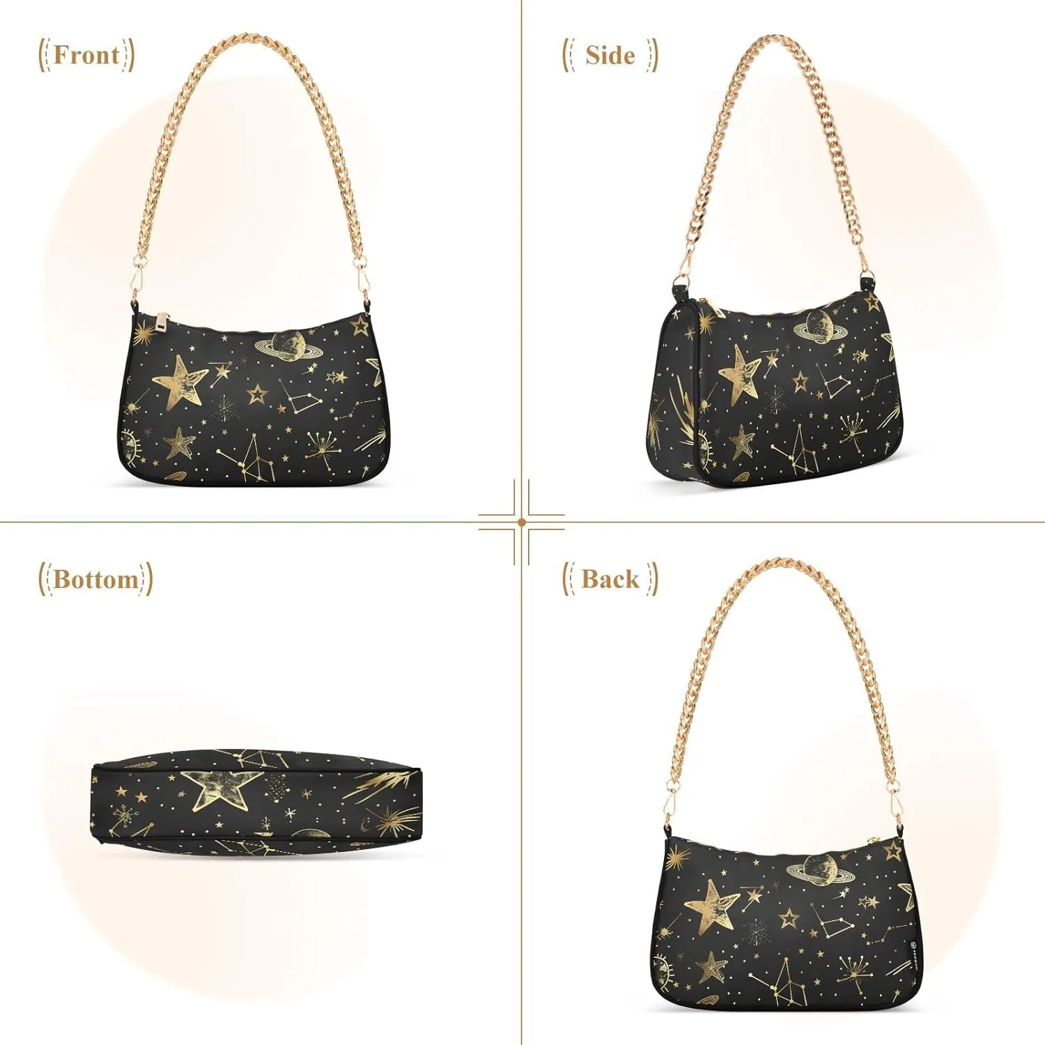 Women Chain Shoulder Purse Bag With Zipper Hobo Tote Clutch Handbags with Gold Chain Strap