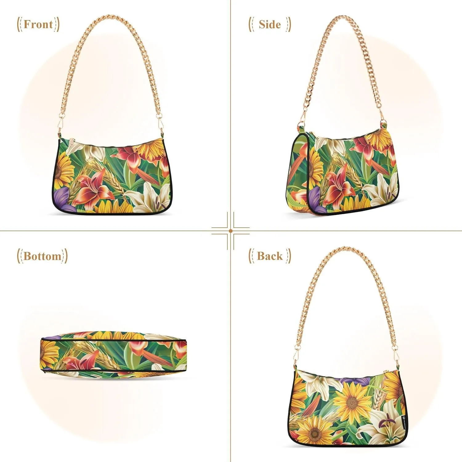 Women Chain Shoulder Purse Bag With Zipper Hobo Tote Clutch Handbags with Gold Chain Strap