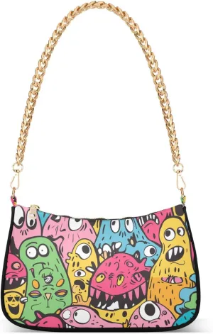 Women Chain Shoulder Purse Bag With Zipper Hobo Tote Clutch Handbags with Gold Chain Strap