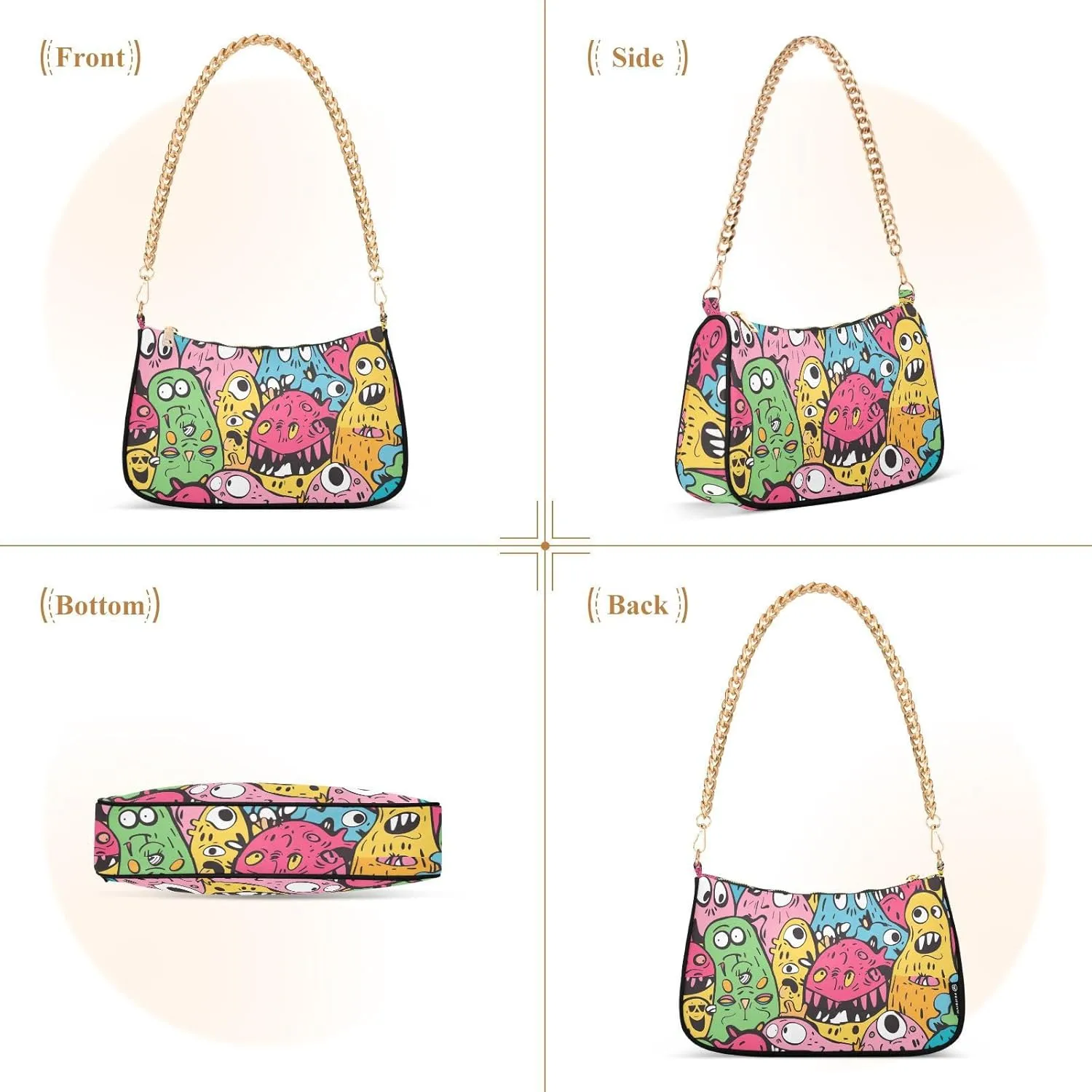 Women Chain Shoulder Purse Bag With Zipper Hobo Tote Clutch Handbags with Gold Chain Strap