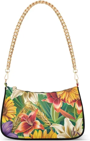 Women Chain Shoulder Purse Bag With Zipper Hobo Tote Clutch Handbags with Gold Chain Strap