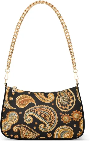Women Chain Shoulder Purse Bag With Zipper Hobo Tote Clutch Handbags with Gold Chain Strap