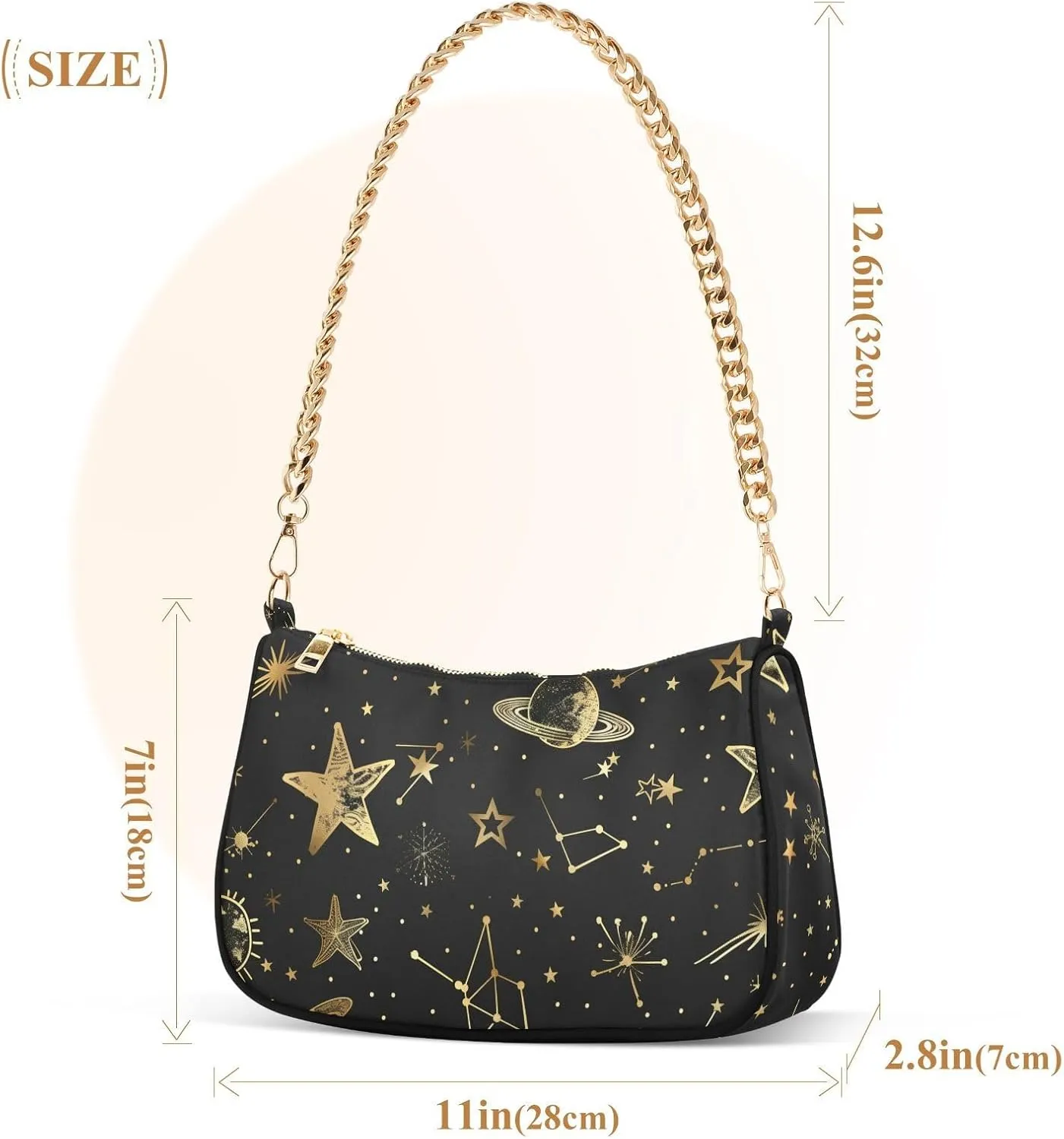 Women Chain Shoulder Purse Bag With Zipper Hobo Tote Clutch Handbags with Gold Chain Strap