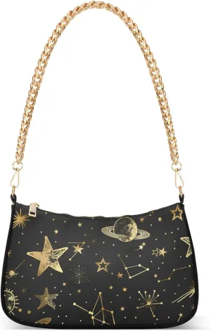 Women Chain Shoulder Purse Bag With Zipper Hobo Tote Clutch Handbags with Gold Chain Strap