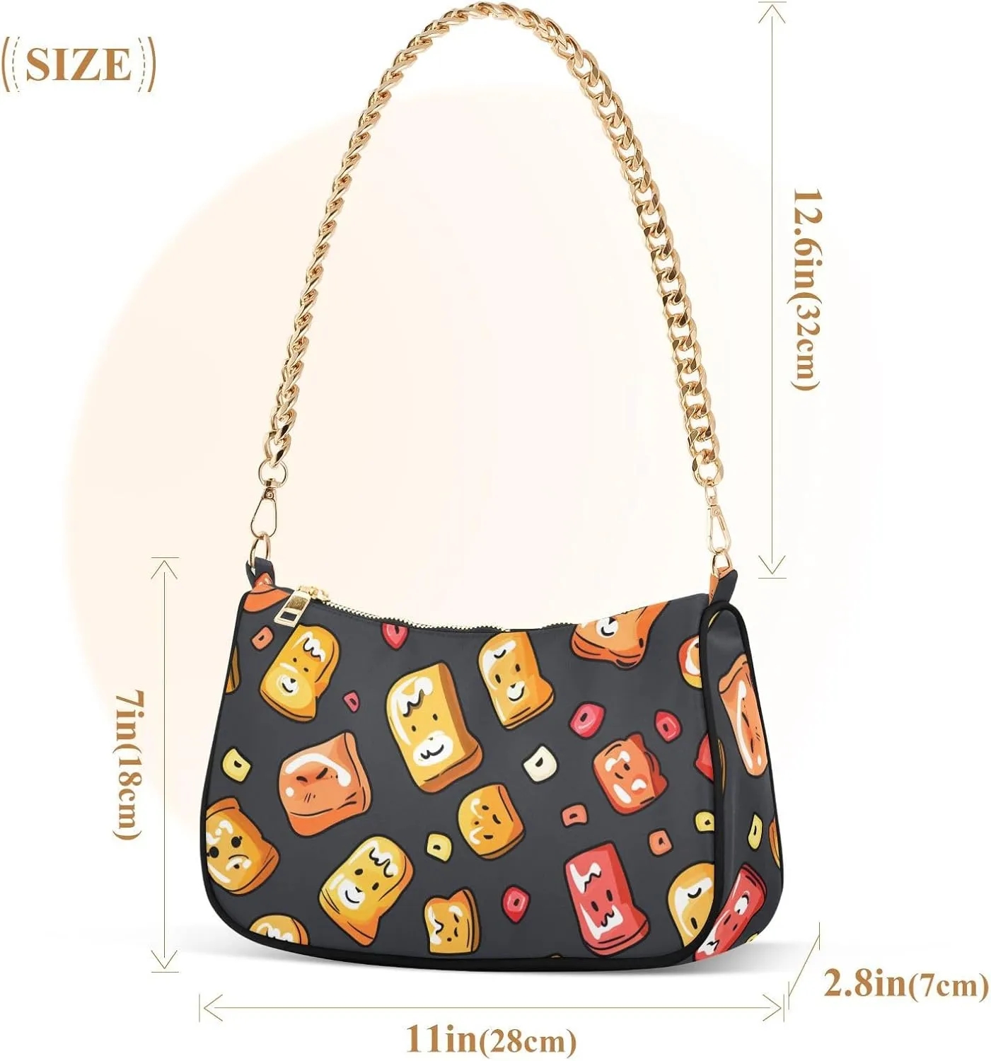 Women Chain Shoulder Purse Bag with Zipper Pocket Mini Small Hobo Tote Clutch Handbags with Gold Chain Strap