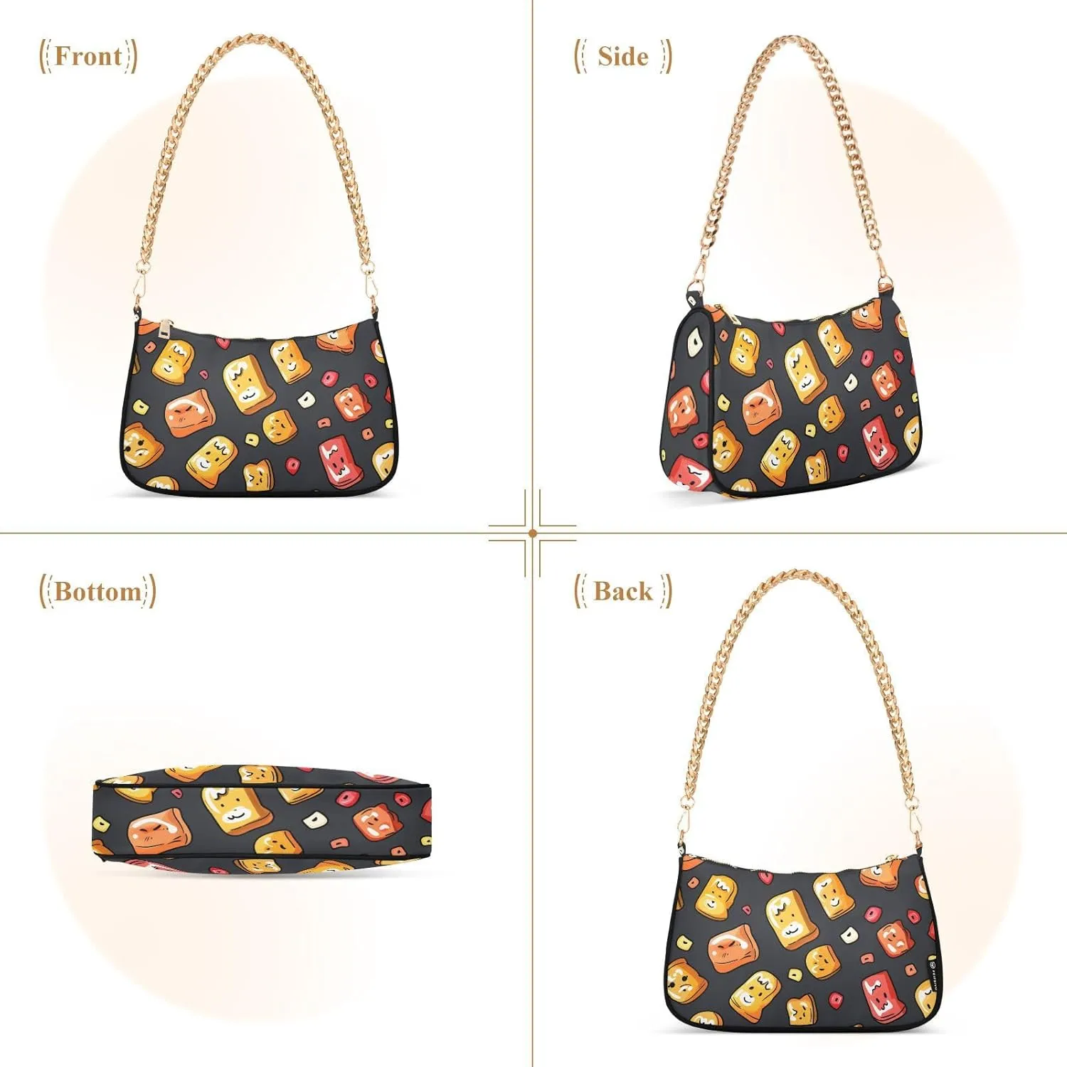 Women Chain Shoulder Purse Bag with Zipper Pocket Mini Small Hobo Tote Clutch Handbags with Gold Chain Strap
