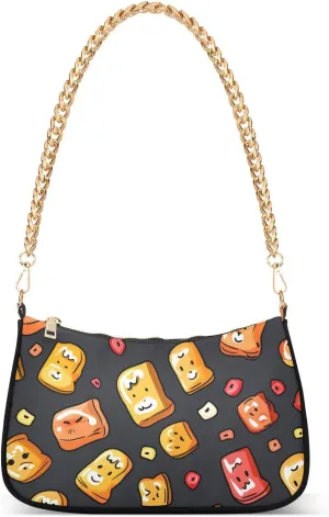 Women Chain Shoulder Purse Bag with Zipper Pocket Mini Small Hobo Tote Clutch Handbags with Gold Chain Strap