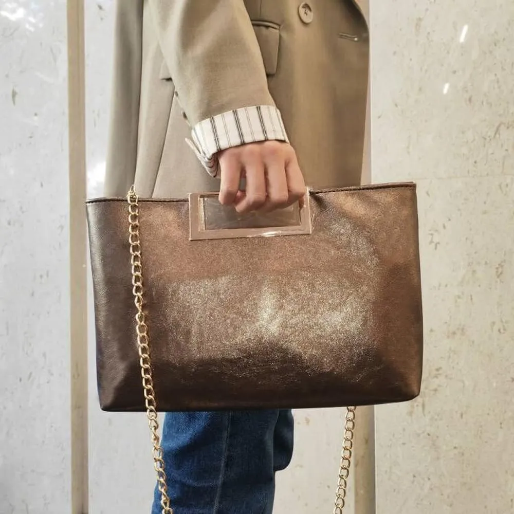Women Clutch Purse PU Leather Chain Crossbody Bags Shiny Oversize Clutches Female Handbag Purses