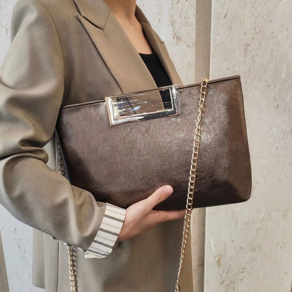 Women Clutch Purse PU Leather Chain Crossbody Bags Shiny Oversize Clutches Female Handbag Purses