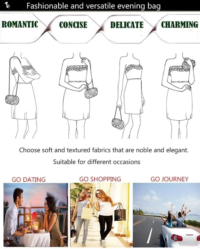 Women Clutches Purses Crystal Rhinestone Evening Handbag Shoulder Bag for Wedding Party with Chain