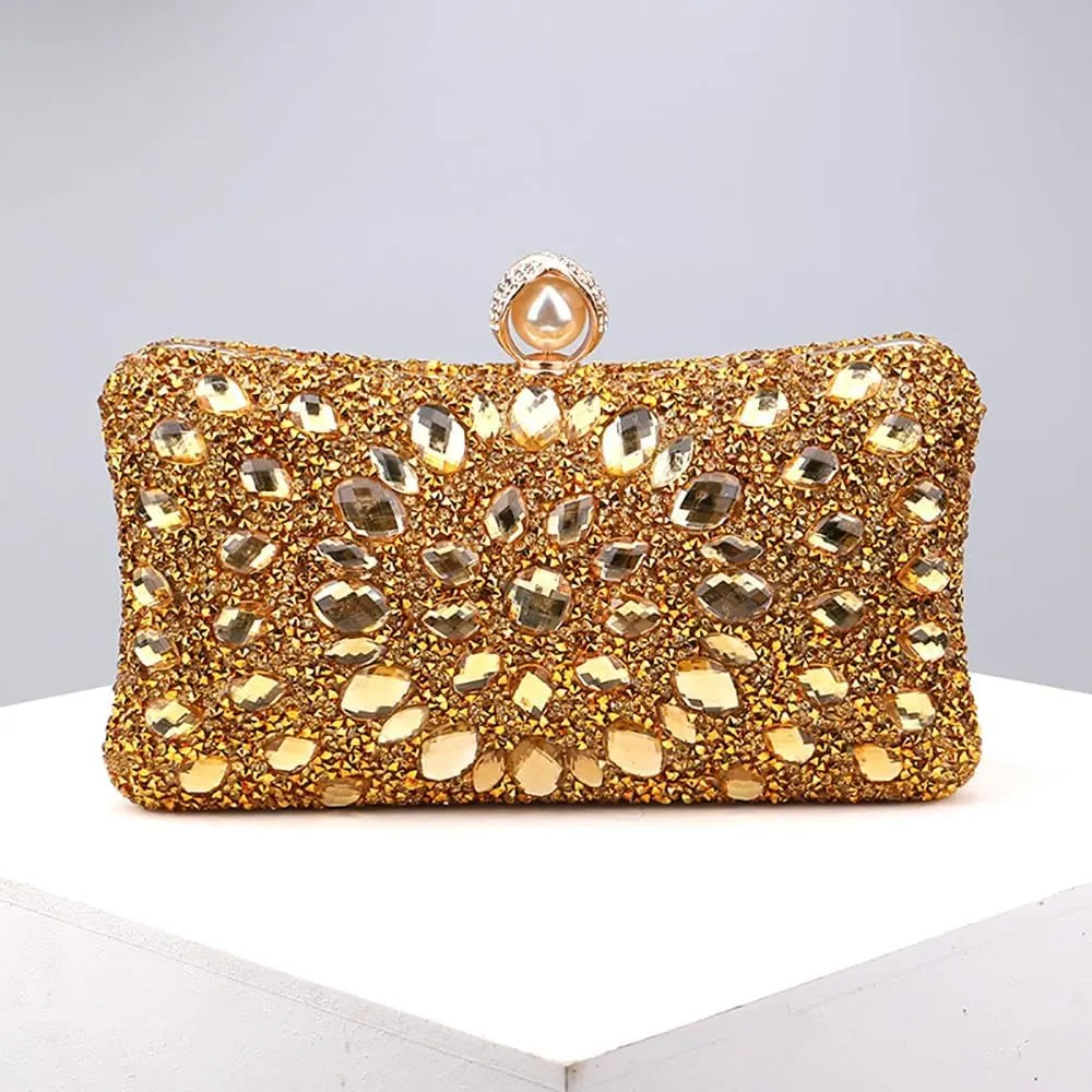 Women Clutches Purses Crystal Rhinestone Evening Handbag Shoulder Bag for Wedding Party with Chain