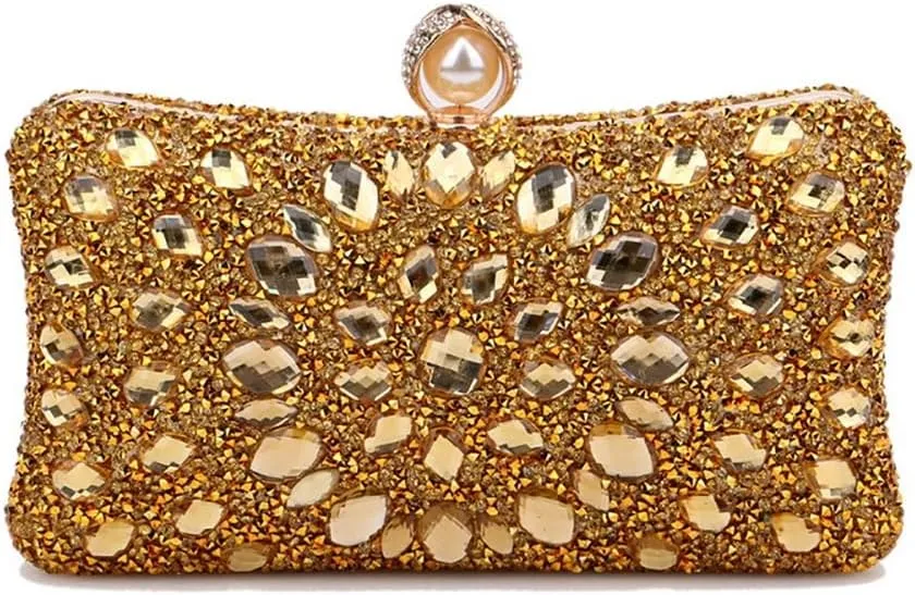 Women Clutches Purses Crystal Rhinestone Evening Handbag Shoulder Bag for Wedding Party with Chain