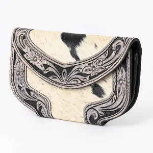 Women Cowhide Hairon and Tooled Leather Western Handmade Ladies Clutch Trifold Wallet