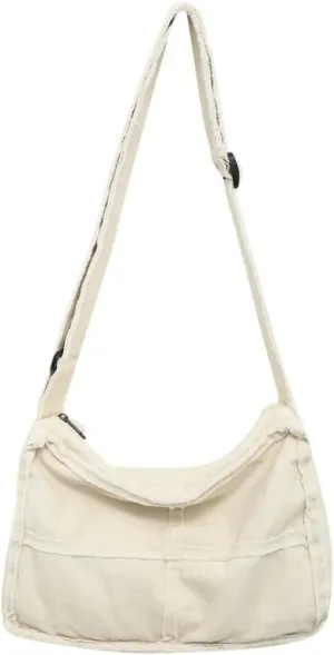Women Cutecore Shoulder Bag Preppy Canvas Handbag Vintage Crossbody Messenger Bag Adjustable Crossbody Sling Bag