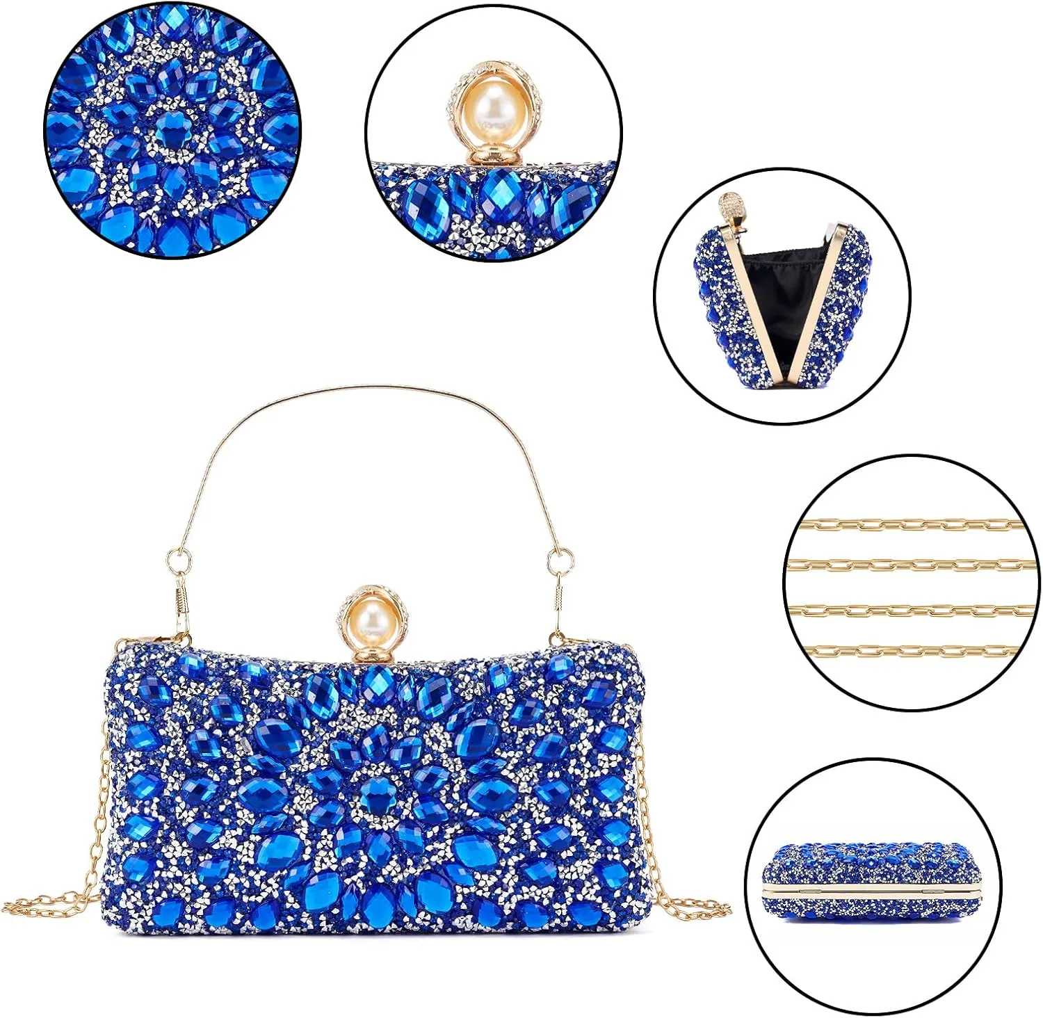 Women Multicolor Rhinestone Evening Clutch Purses Bridal Oval Sparkly Diamond Clutch Bag Crystal Wedding Prom Handbag